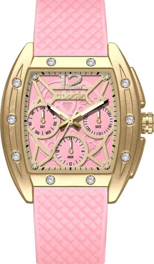 COOSSA ORIGINAL Special Edition Women Tonneau 35MM Case Gold/Pink Day-Date Watch