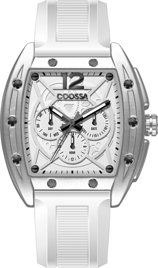 COOSSA ORIGINAL Special Edition Mens Tonneau 46MM Case Silve/White Tone Day Date