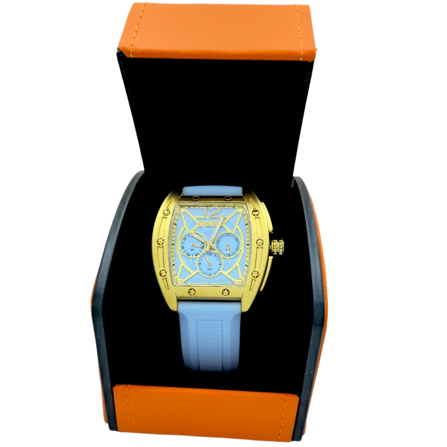 COOSSA ORIGINAL Special Edition Mens Tonneau 46MM Case Gold/Baby Blue Watch