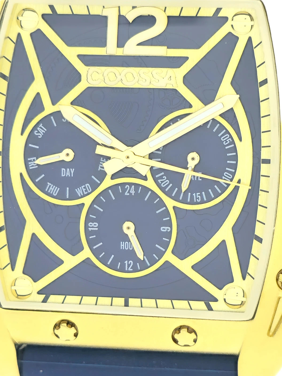 COOSSA ORIGINAL Special Edition Mens Tonneau 46MM Case Gold/Navy Day-Date Watch  Kingdom Of Watches (8346)