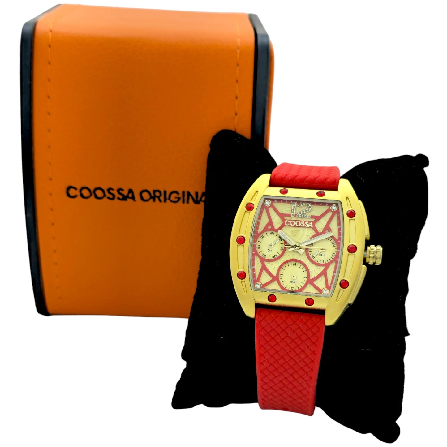 COOSSA ORIGINAL Special Edition Womens Tonneau 35MM Gold/Red Tone Day-Date Watch