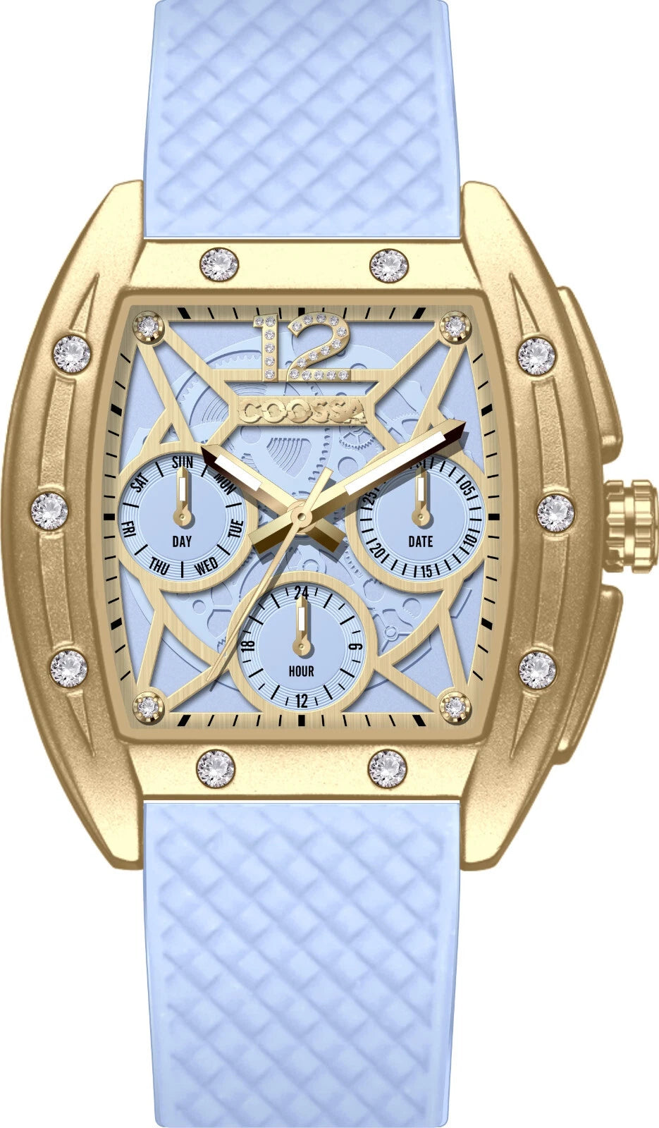 COOSSA ORIGINAL Special Edition Womens Tonneau 35MM Case Gold Baby Blue Watch