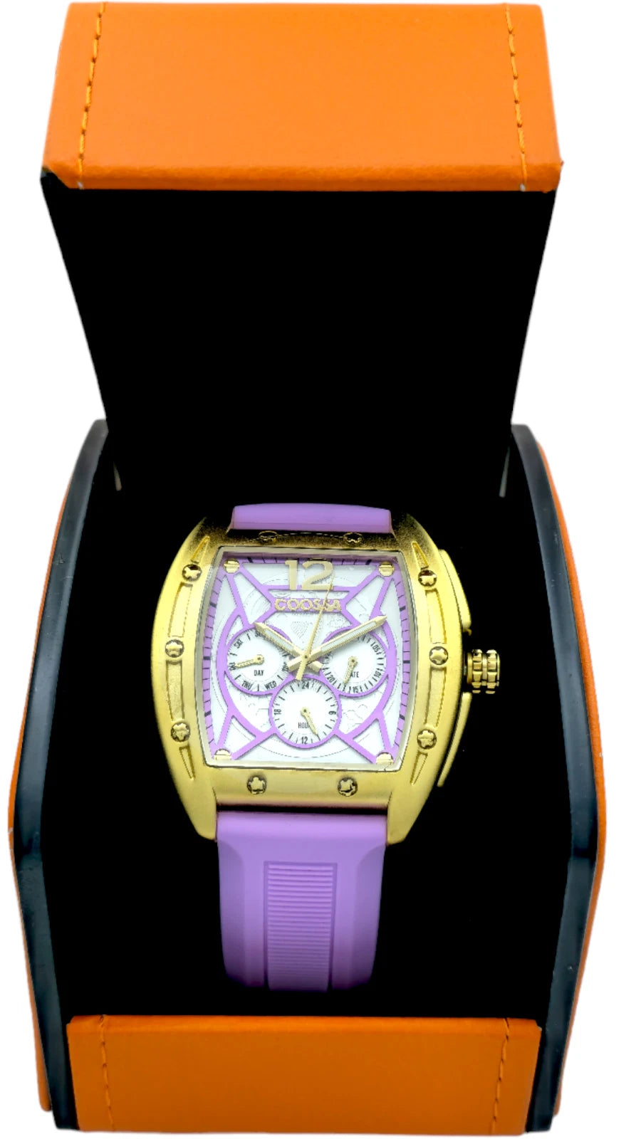 COOSSA ORIGINAL Special Edition Mens Tonneau 46MM Case Gold/Purple Tone Day Date