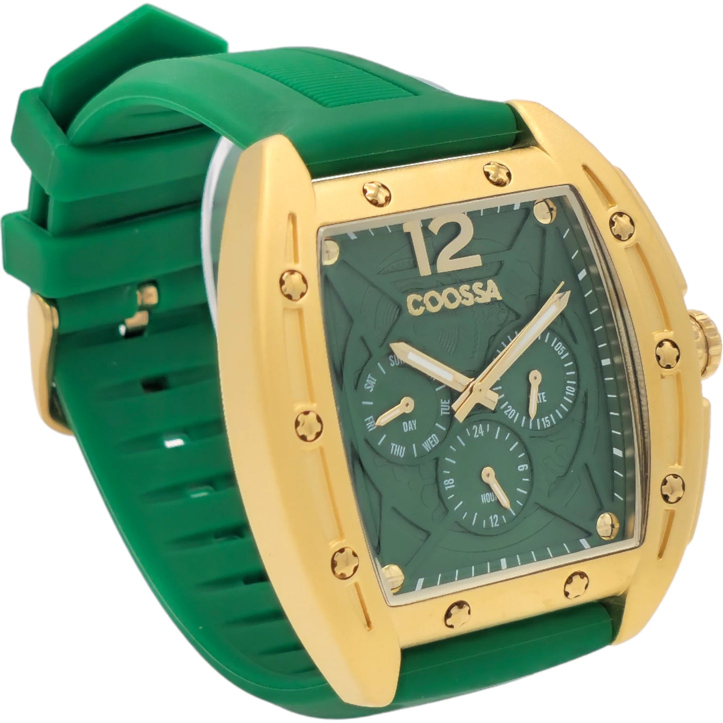 COOSSA ORIGINAL Special Edition Mens Tonneau 46MM Case Gold/Green Day-Date Watch