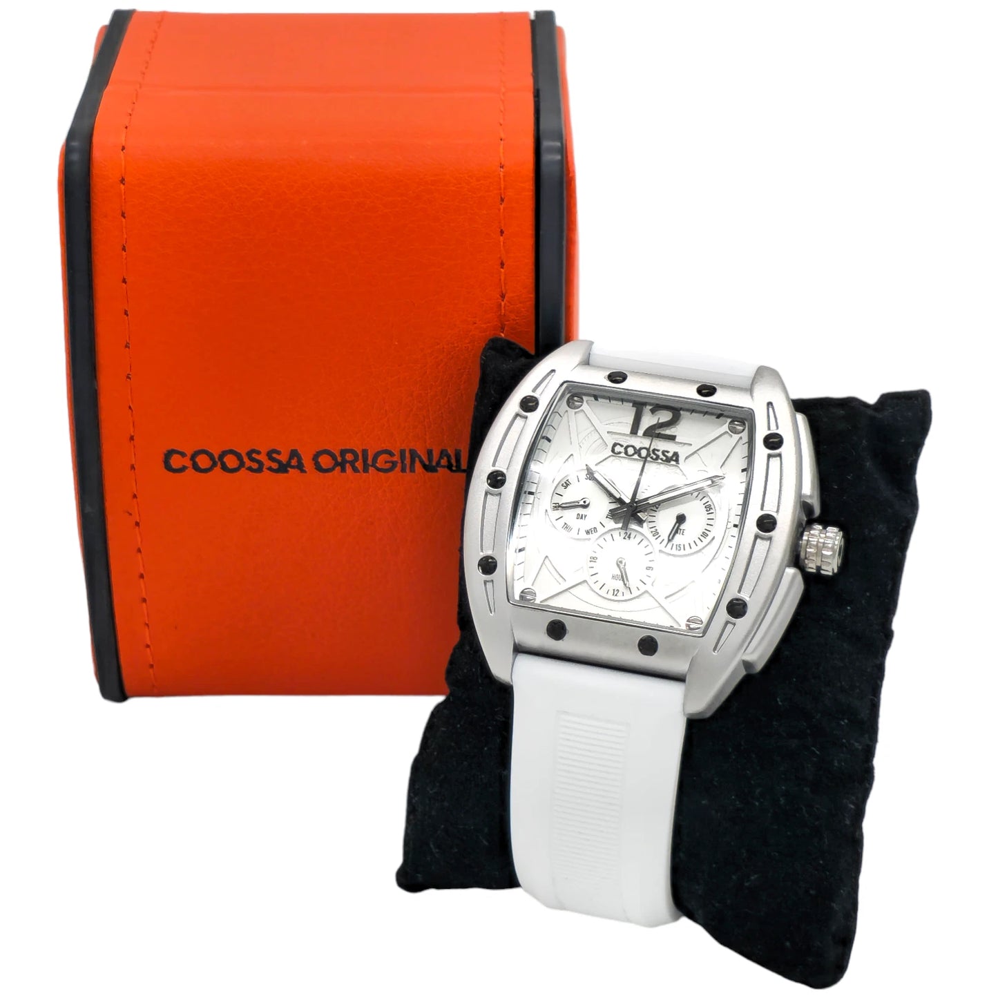 COOSSA ORIGINAL Special Edition Mens Tonneau 46MM Case Silve/White Tone Day Date