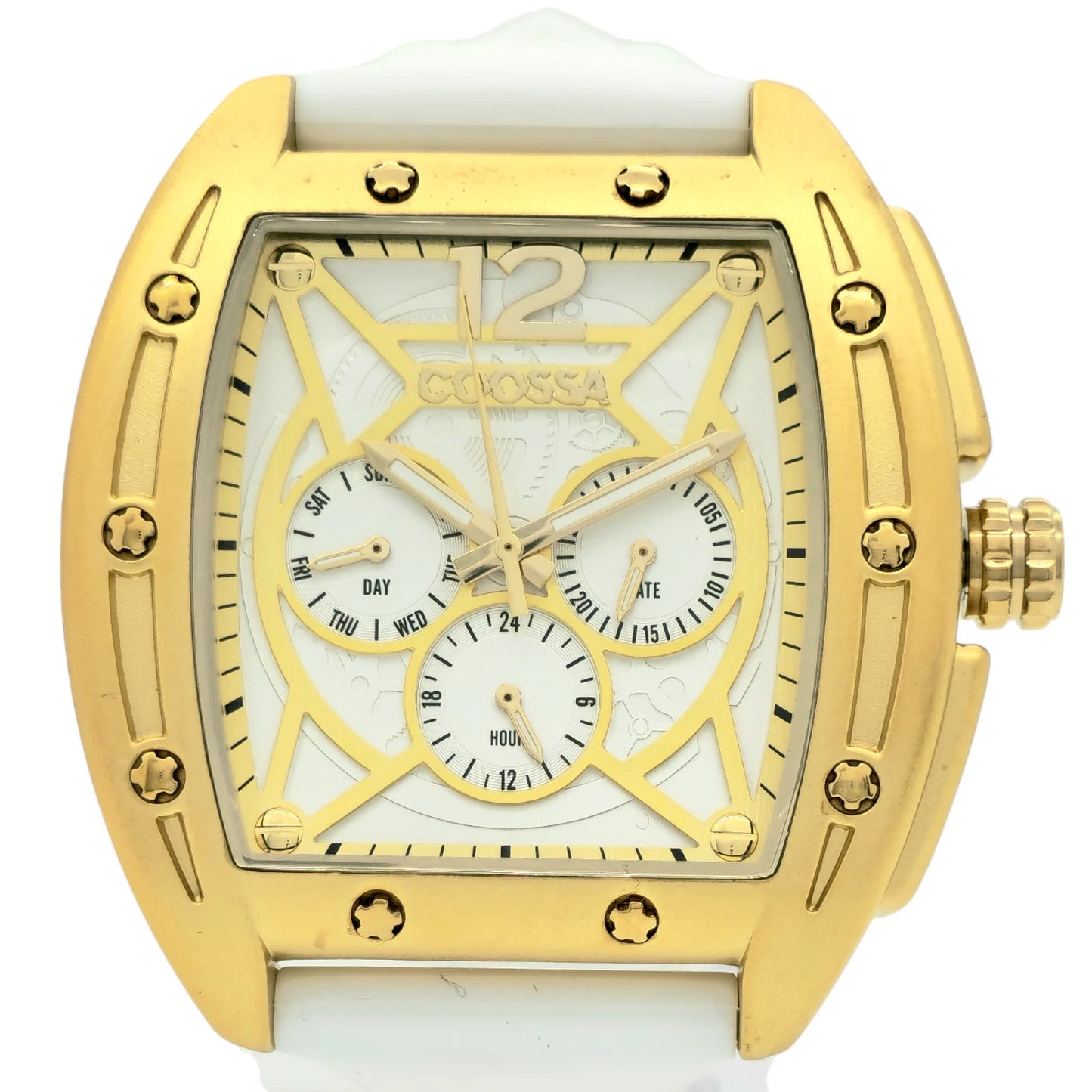COOSSA ORIGINAL Special Edition Mens Tonneau 46MM Case Gold/White Day-Date Watch