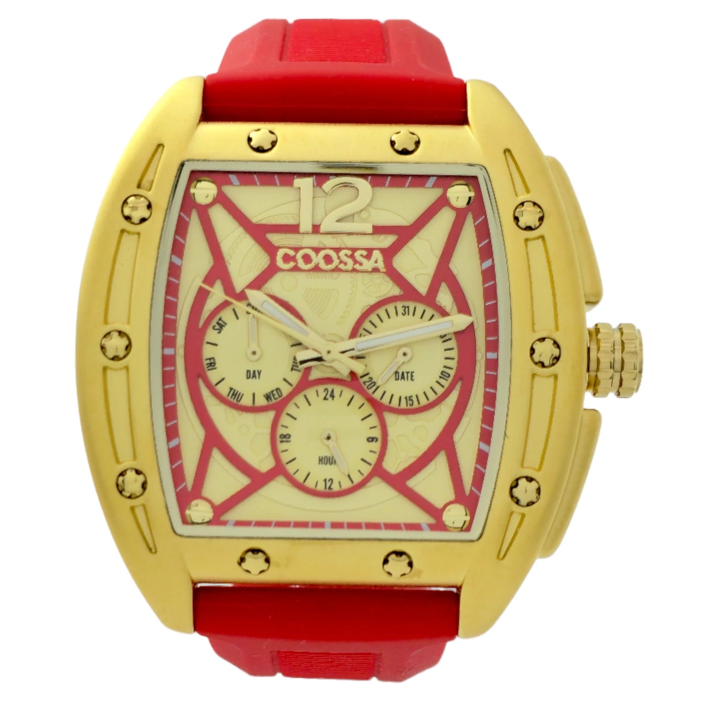 COOSSA ORIGINAL Special Edition Men's Tonneau 46MM Case Gold/Red Tone Day Date