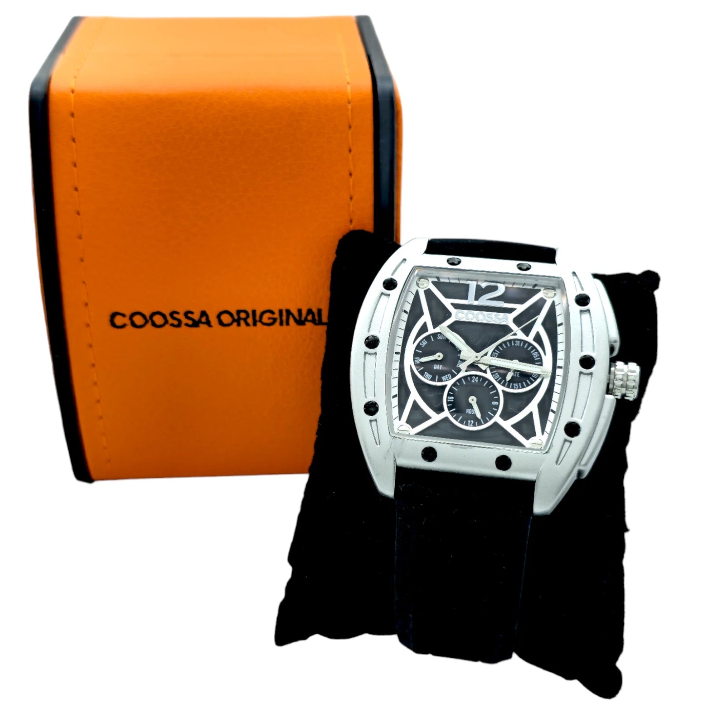COOSSA ORIGINAL Special Edition Mens Tonneau Watch 46MM Case Silve/Black Tone