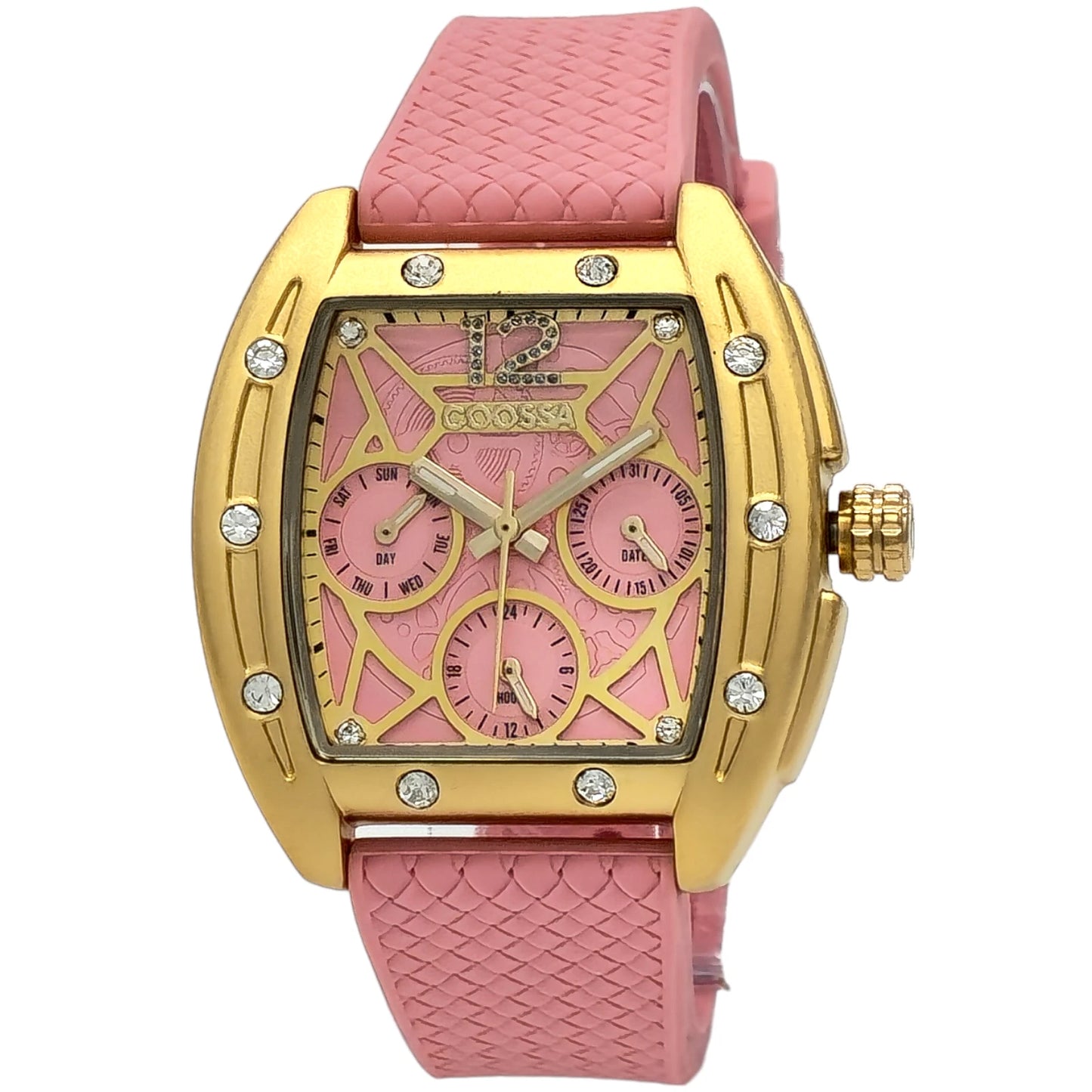COOSSA ORIGINAL Special Edition Women Tonneau 35MM Case Gold/Pink Day-Date Watch