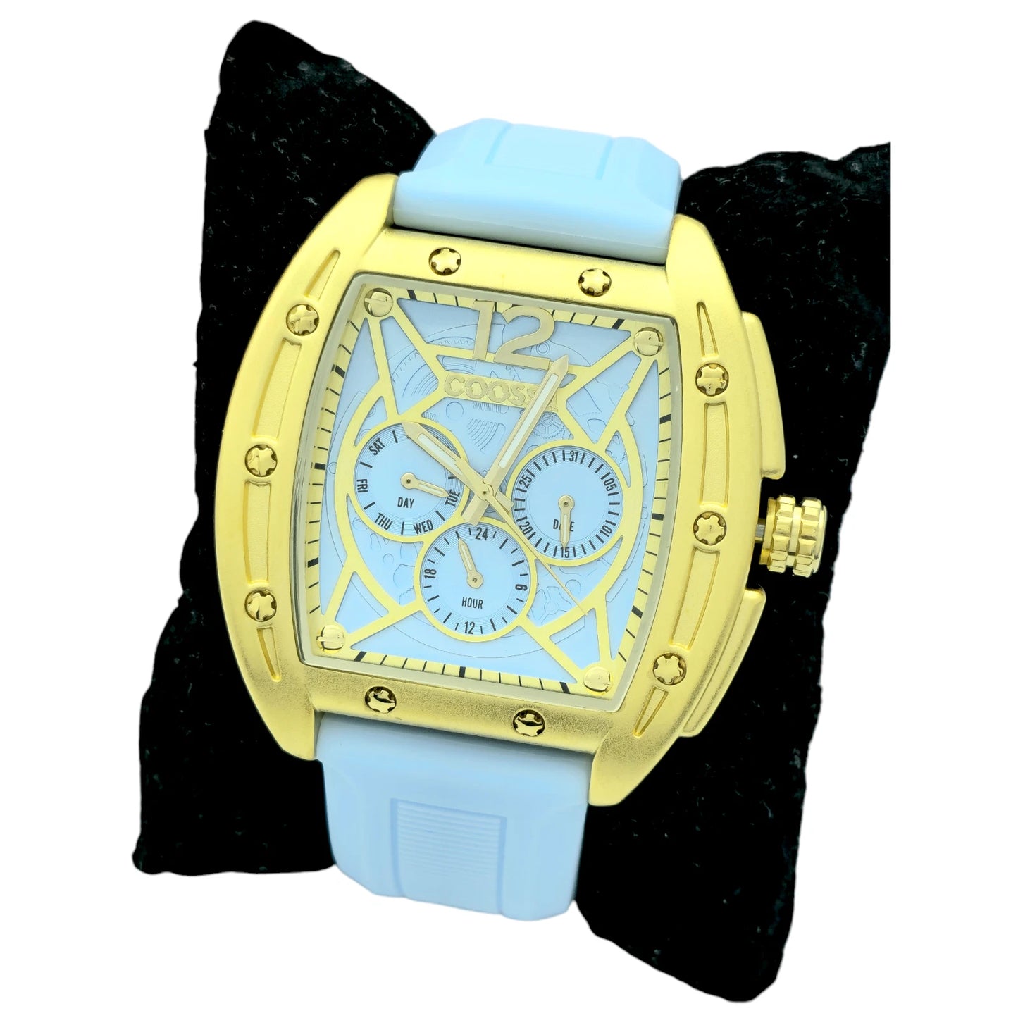 COOSSA ORIGINAL Special Edition Mens Tonneau 46MM Case Gold/Baby Blue Watch