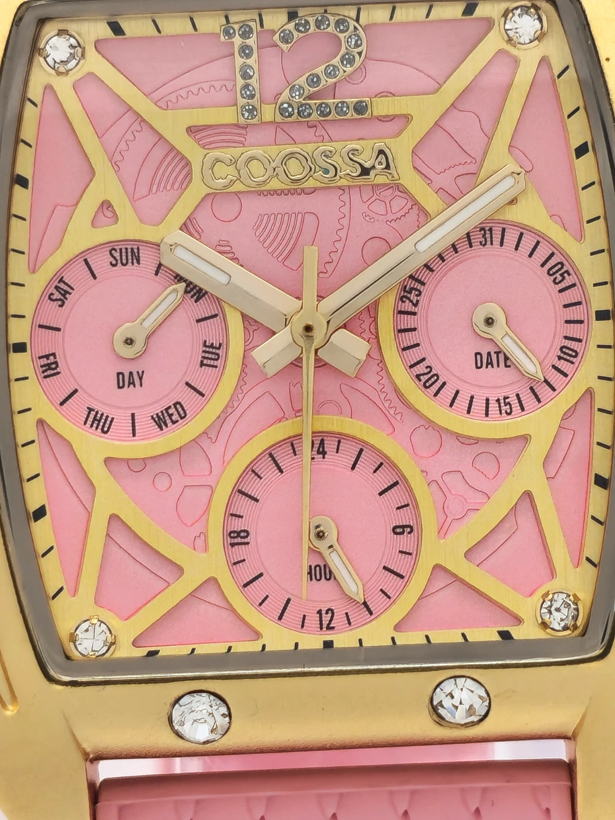 COOSSA ORIGINAL Special Edition Women Tonneau 35MM Case Gold/Pink Day-Date Watch