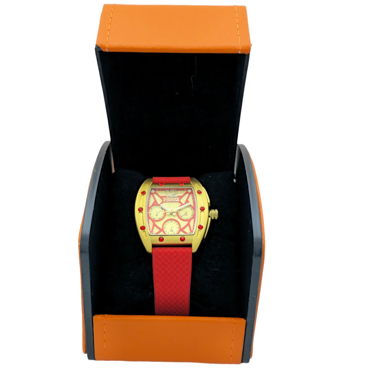 COOSSA ORIGINAL Special Edition Womens Tonneau 35MM Gold/Red Tone Day-Date Watch