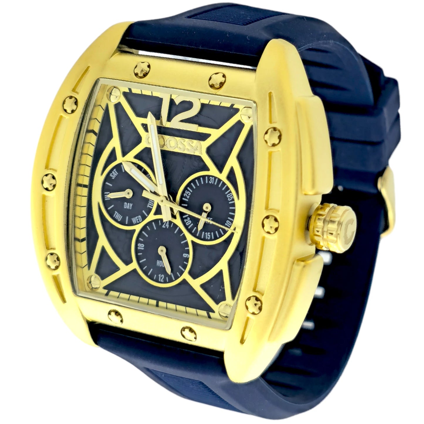 COOSSA ORIGINAL Special Edition Mens Tonneau 46MM Case Gold/Navy Day-Date Watch  Kingdom Of Watches (8346)