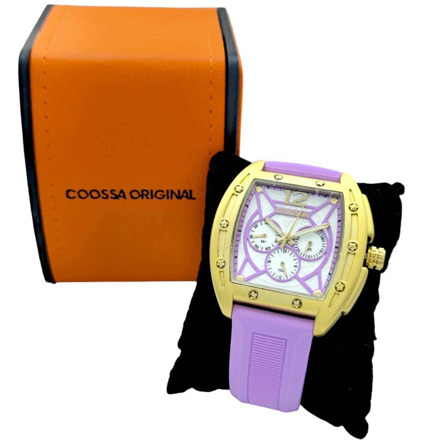 COOSSA ORIGINAL Special Edition Mens Tonneau 46MM Case Gold/Purple Tone Day Date