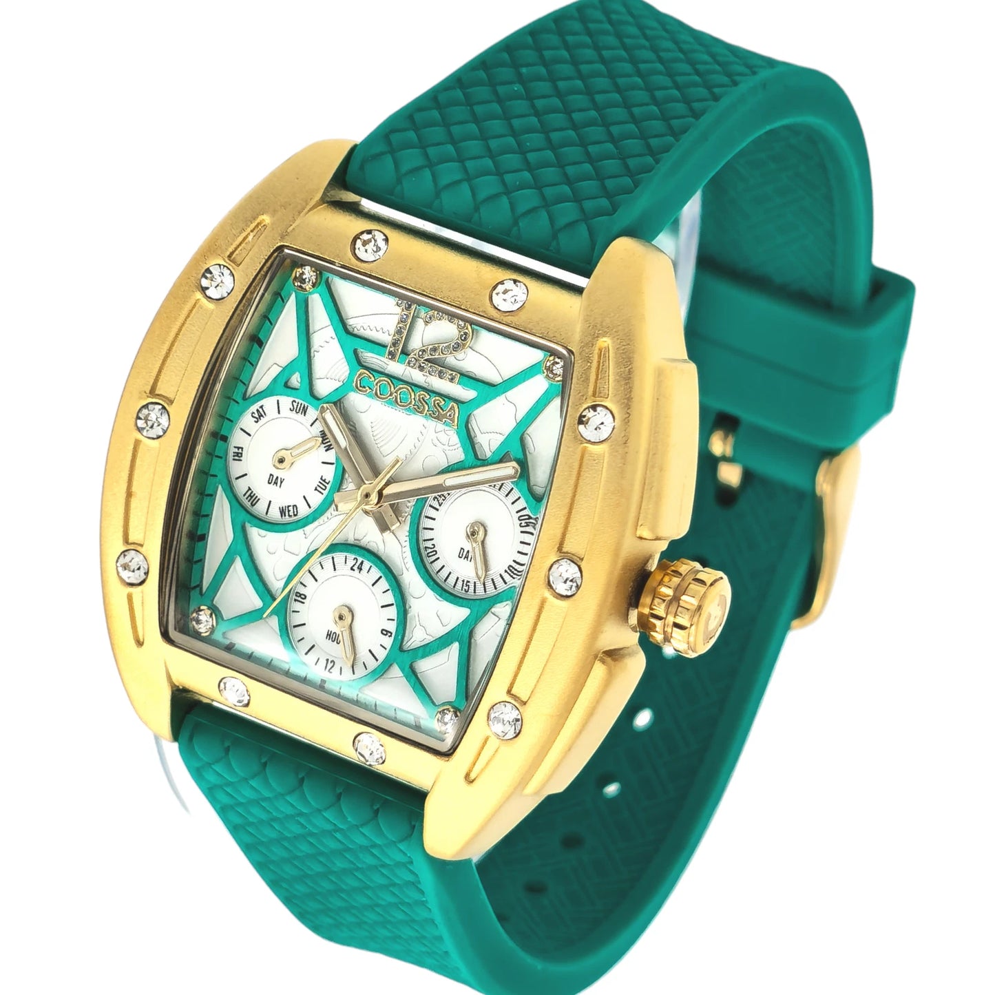 COOSSA ORIGINAL Special Edition Women Tonneau 35MM Gold Green Day-Date Watch