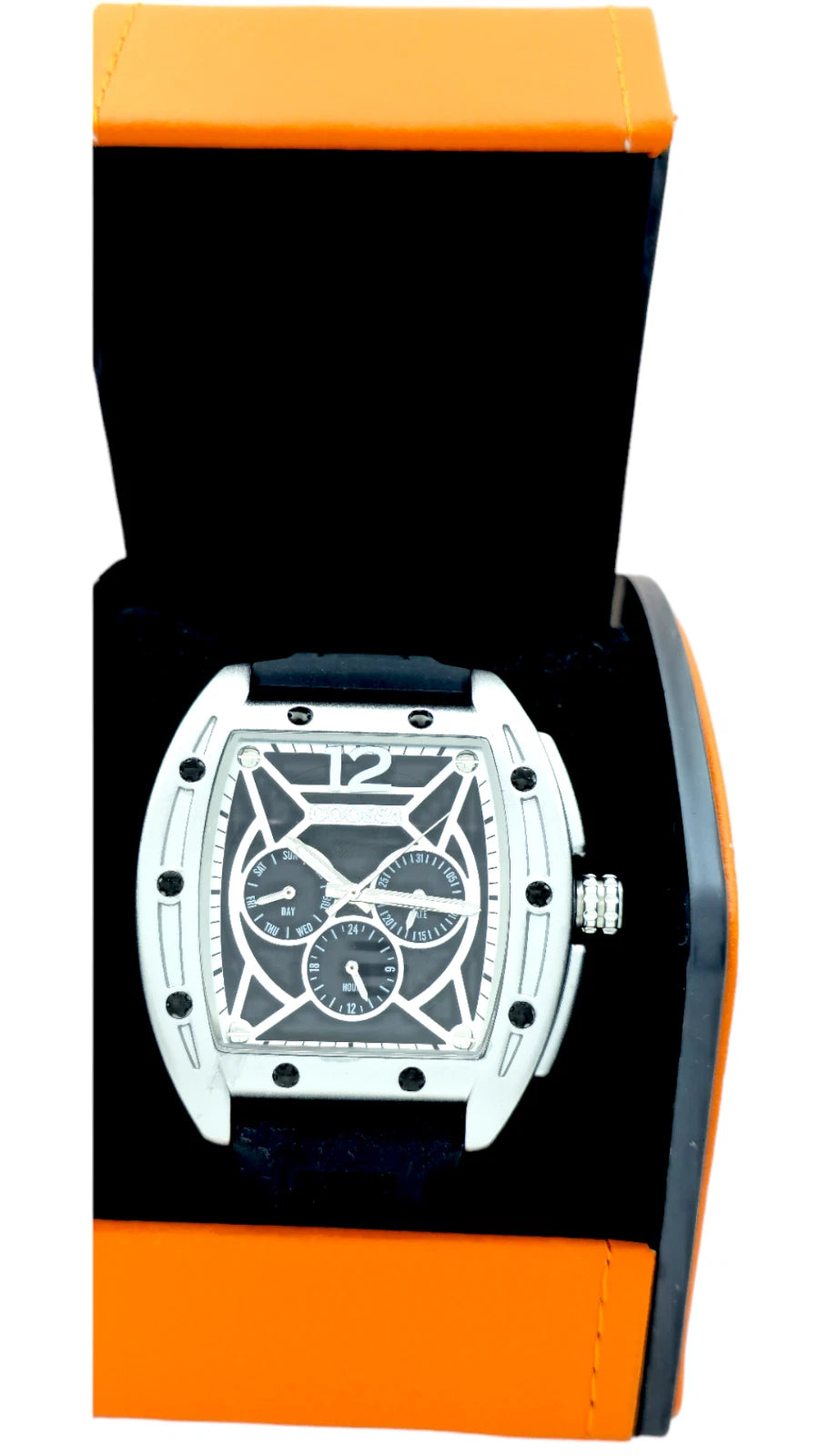 COOSSA ORIGINAL Special Edition Mens Tonneau Watch 46MM Case Silve/Black Tone