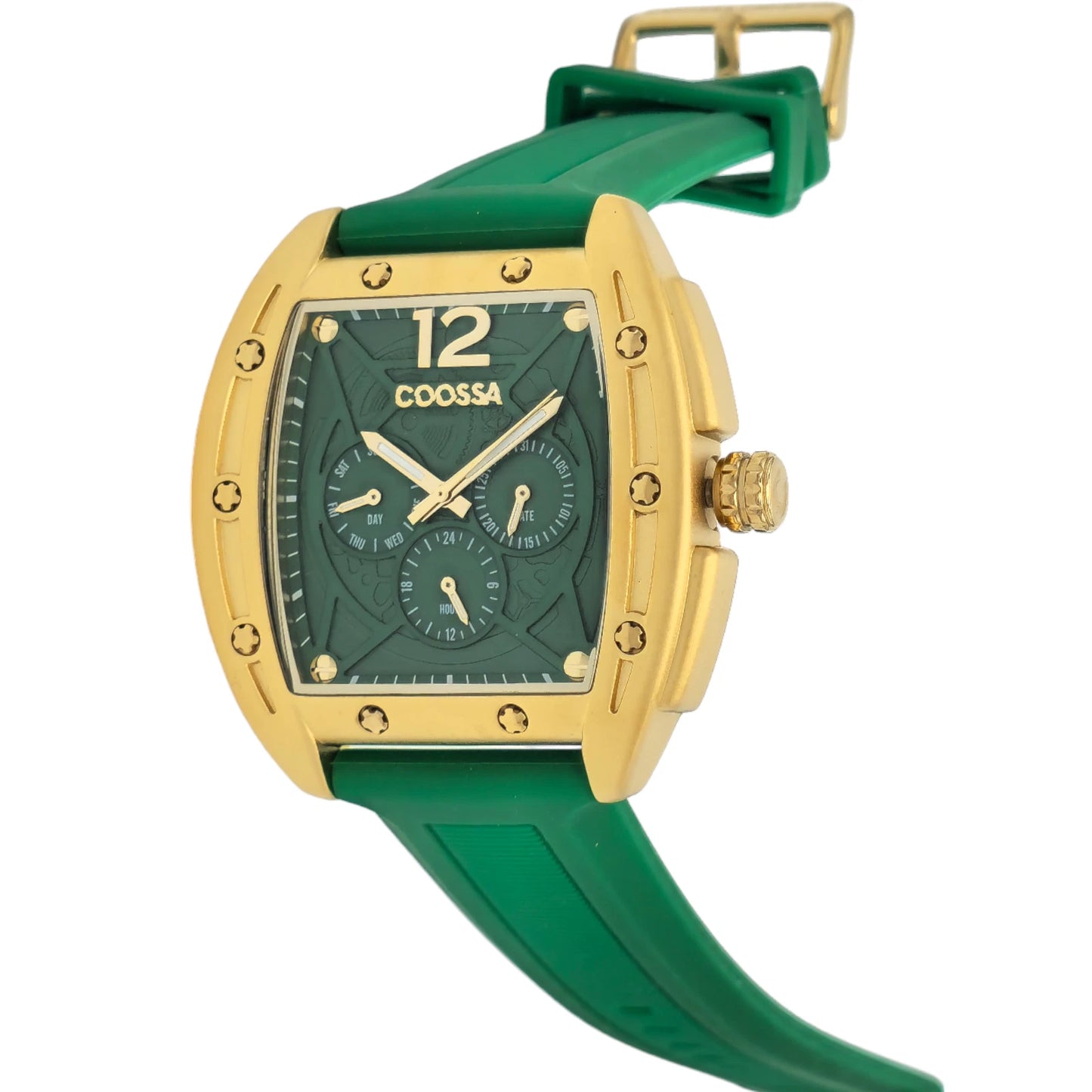 COOSSA ORIGINAL Special Edition Mens Tonneau 46MM Case Gold/Green Day-Date Watch