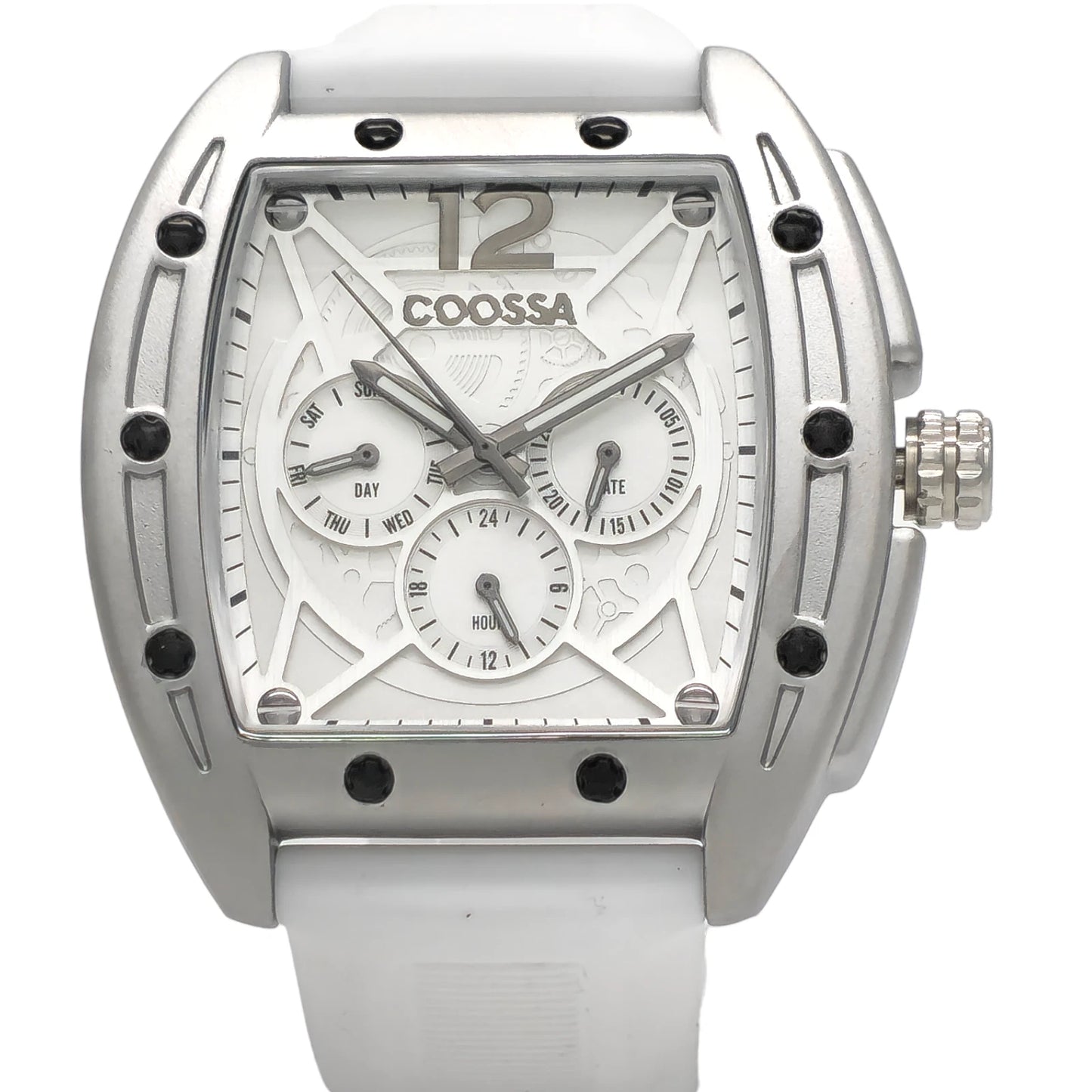 COOSSA ORIGINAL Special Edition Mens Tonneau 46MM Case Silve/White Tone Day Date