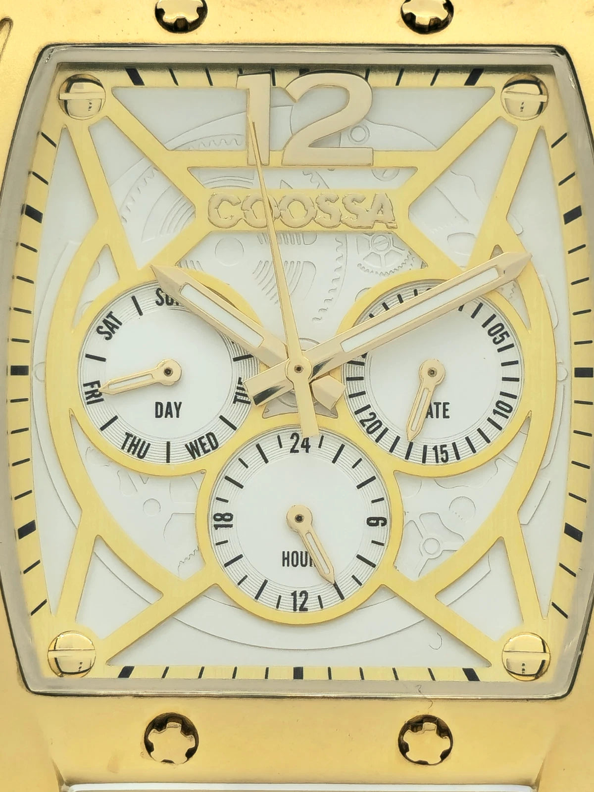 COOSSA ORIGINAL Special Edition Mens Tonneau 46MM Case Gold/White Day-Date Watch