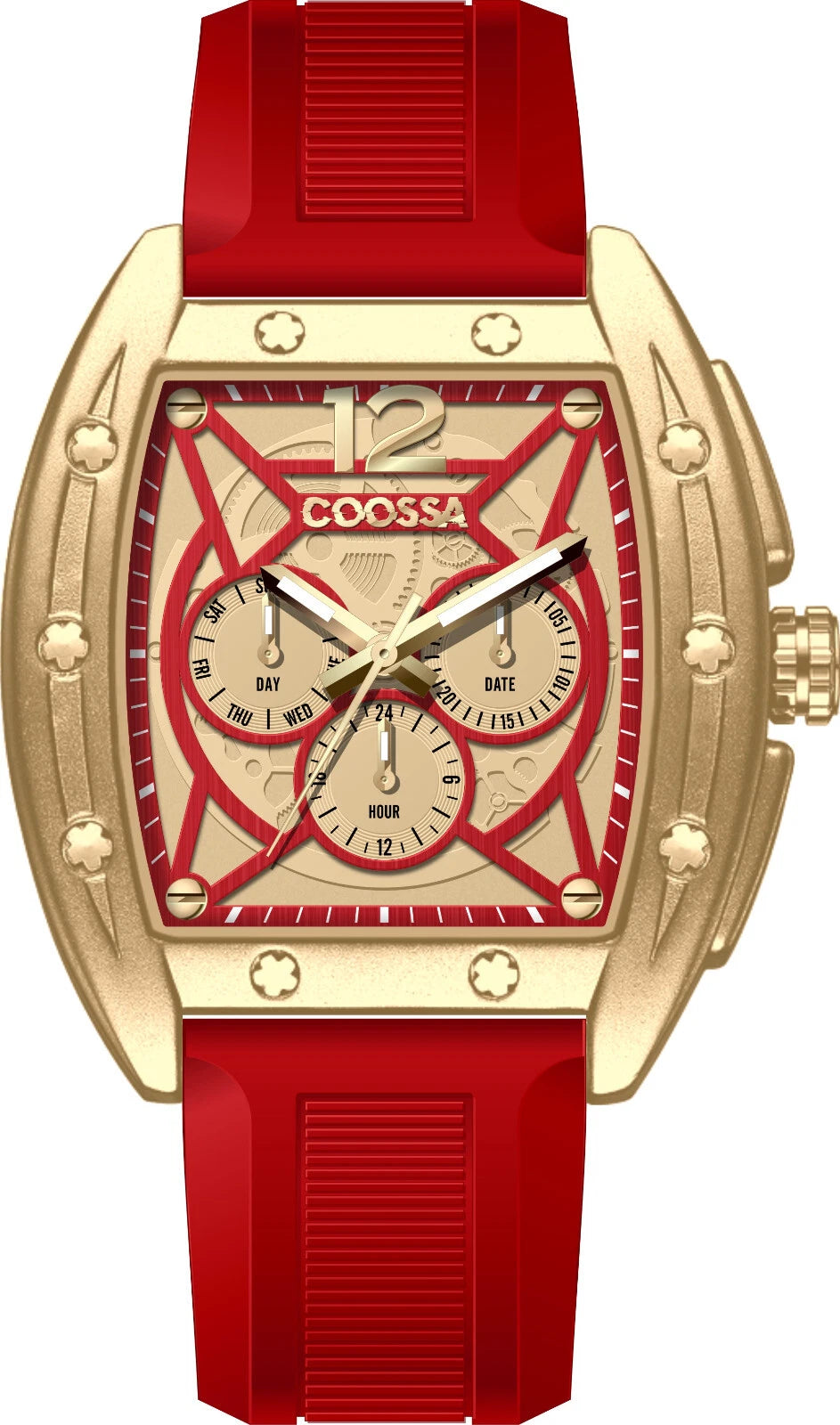 COOSSA ORIGINAL Special Edition Men's Tonneau 46MM Case Gold/Red Tone Day Date