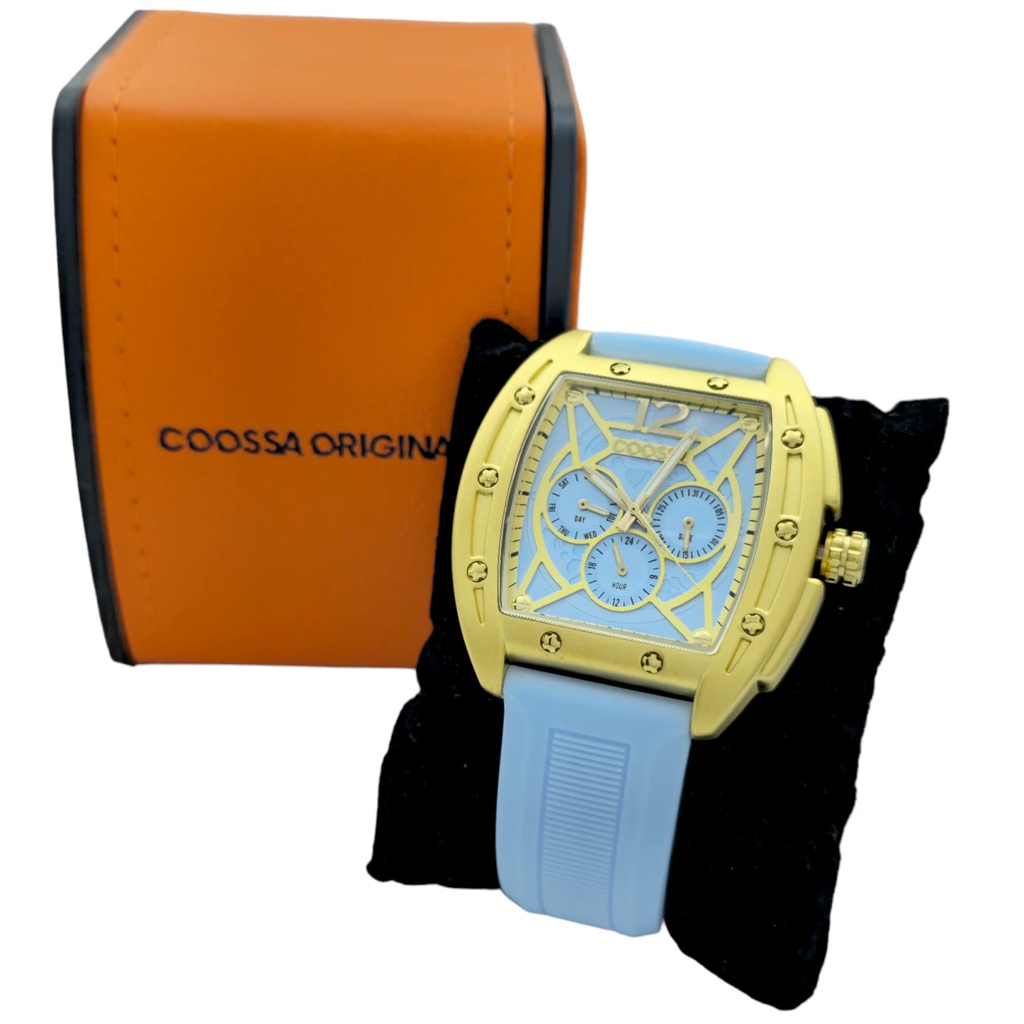 COOSSA ORIGINAL Special Edition Mens Tonneau 46MM Case Gold/Baby Blue Watch