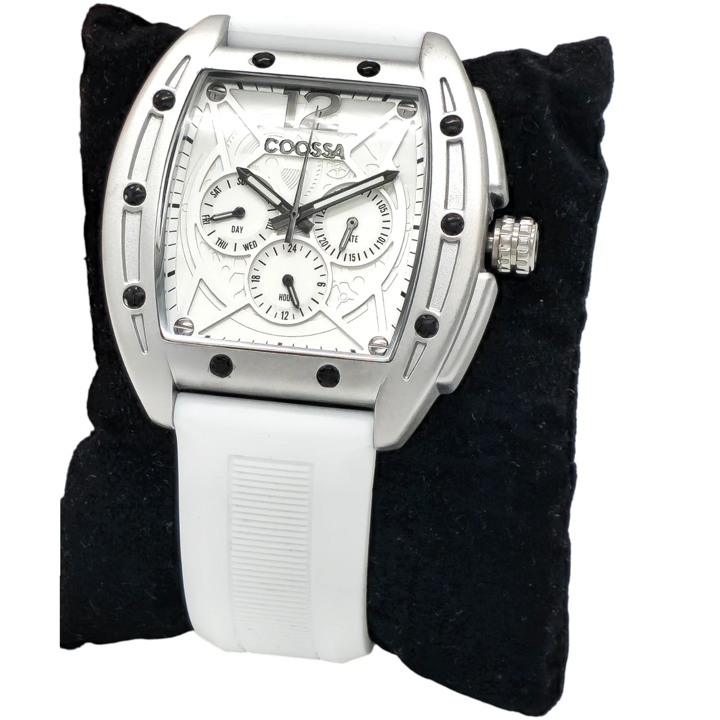 COOSSA ORIGINAL Special Edition Mens Tonneau 46MM Case Silve/White Tone Day Date