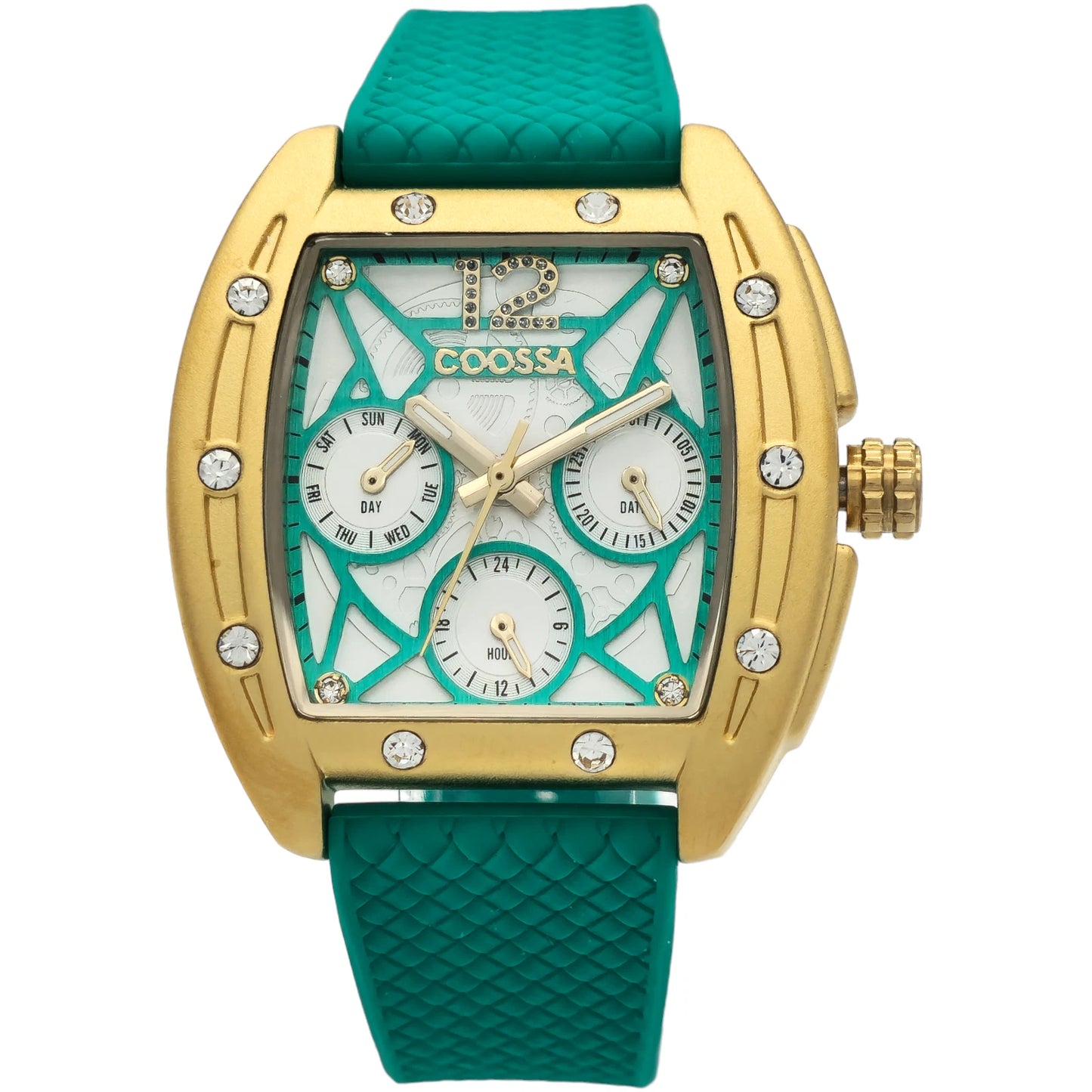COOSSA ORIGINAL Special Edition Women Tonneau 35MM Gold Green Day-Date Watch