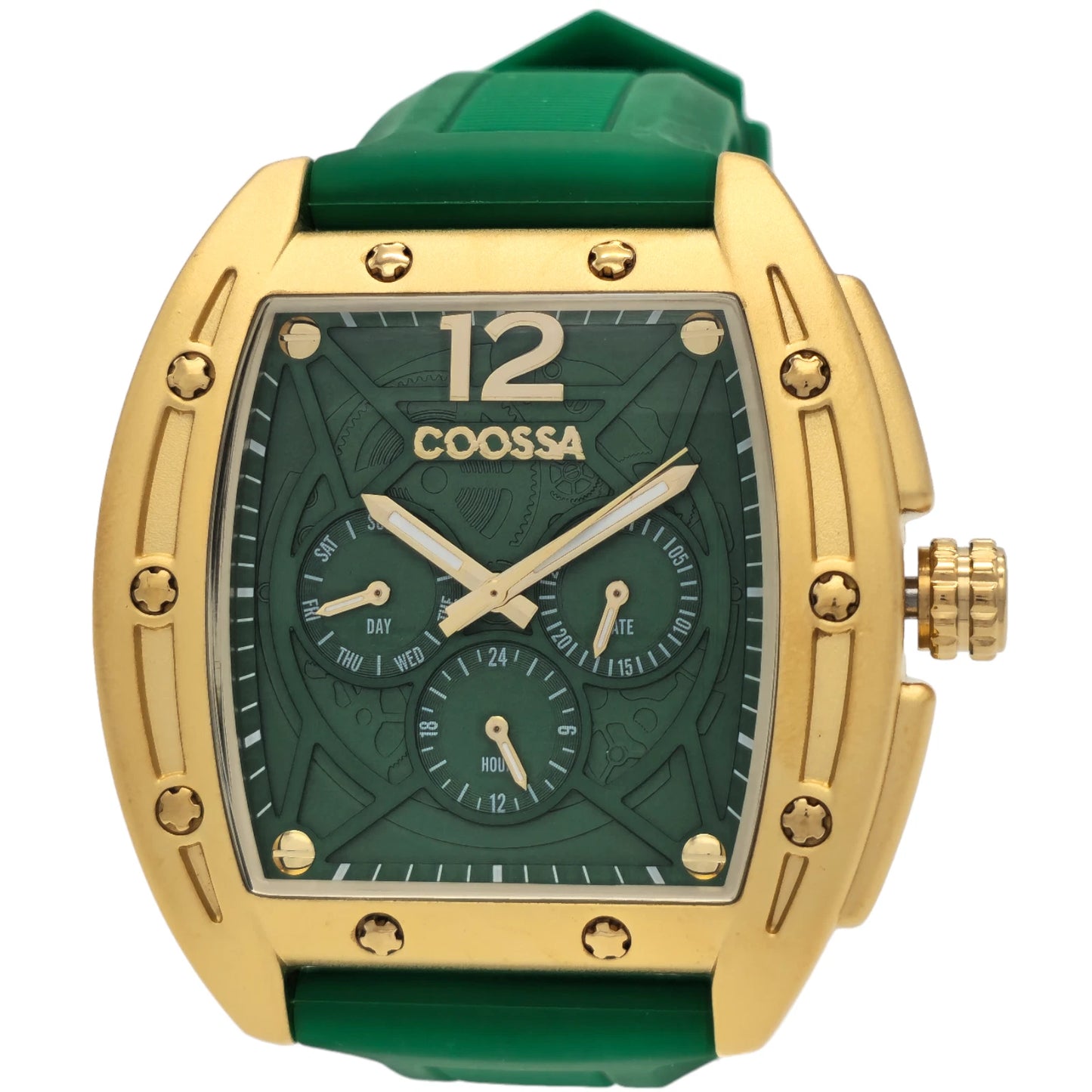 COOSSA ORIGINAL Special Edition Mens Tonneau 46MM Case Gold/Green Day-Date Watch