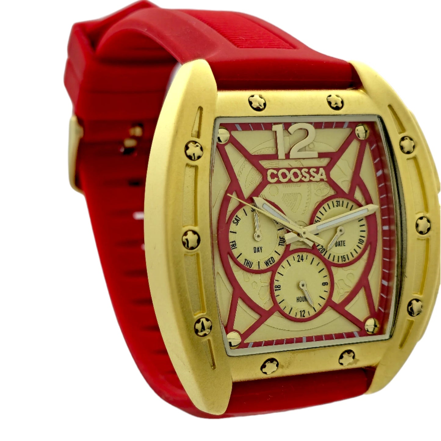 COOSSA ORIGINAL Special Edition Men's Tonneau 46MM Case Gold/Red Tone Day Date