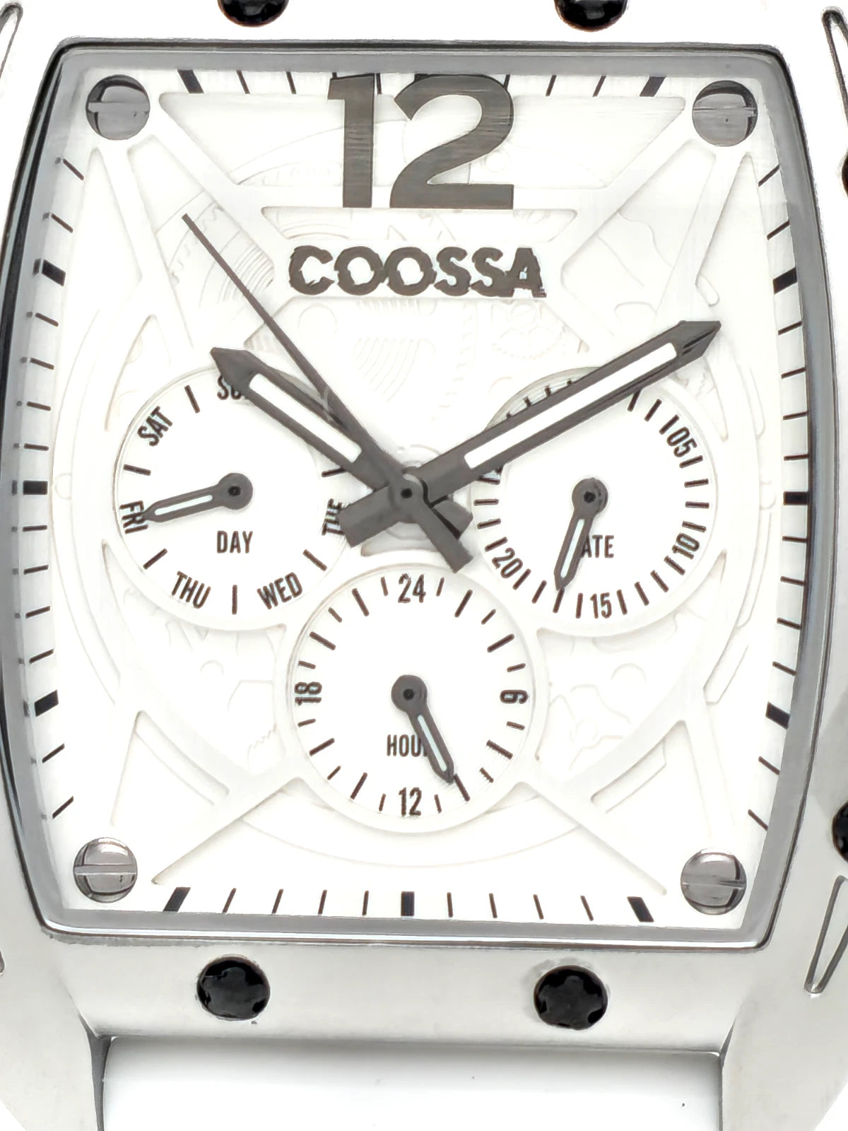 COOSSA ORIGINAL Special Edition Mens Tonneau 46MM Case Silve/White Tone Day Date