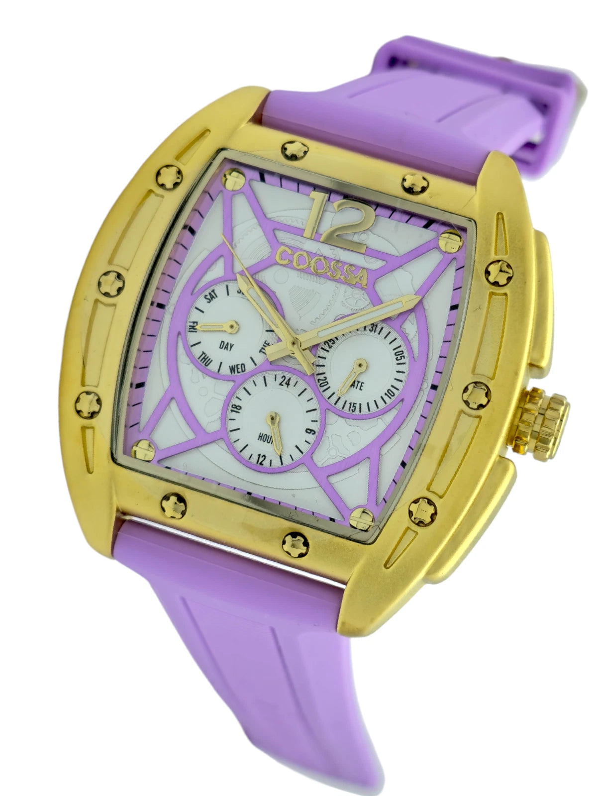 COOSSA ORIGINAL Special Edition Mens Tonneau 46MM Case Gold/Purple Tone Day Date