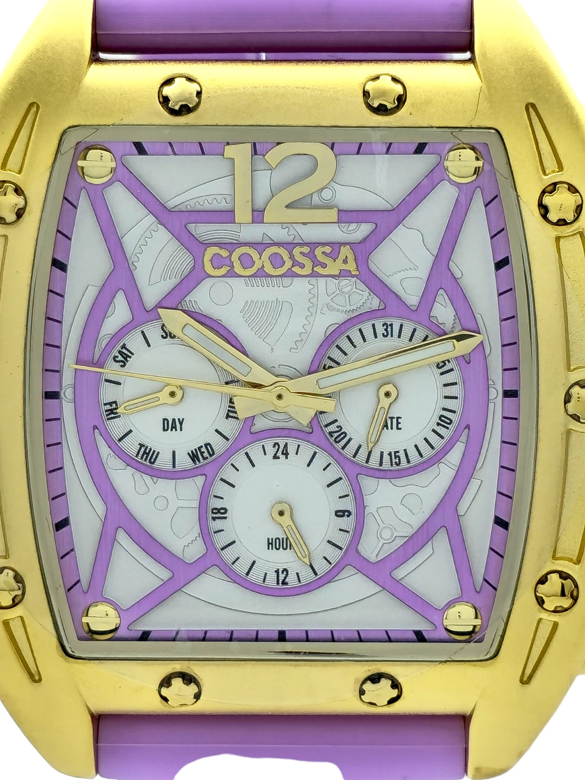 COOSSA ORIGINAL Special Edition Mens Tonneau 46MM Case Gold/Purple Tone Day Date