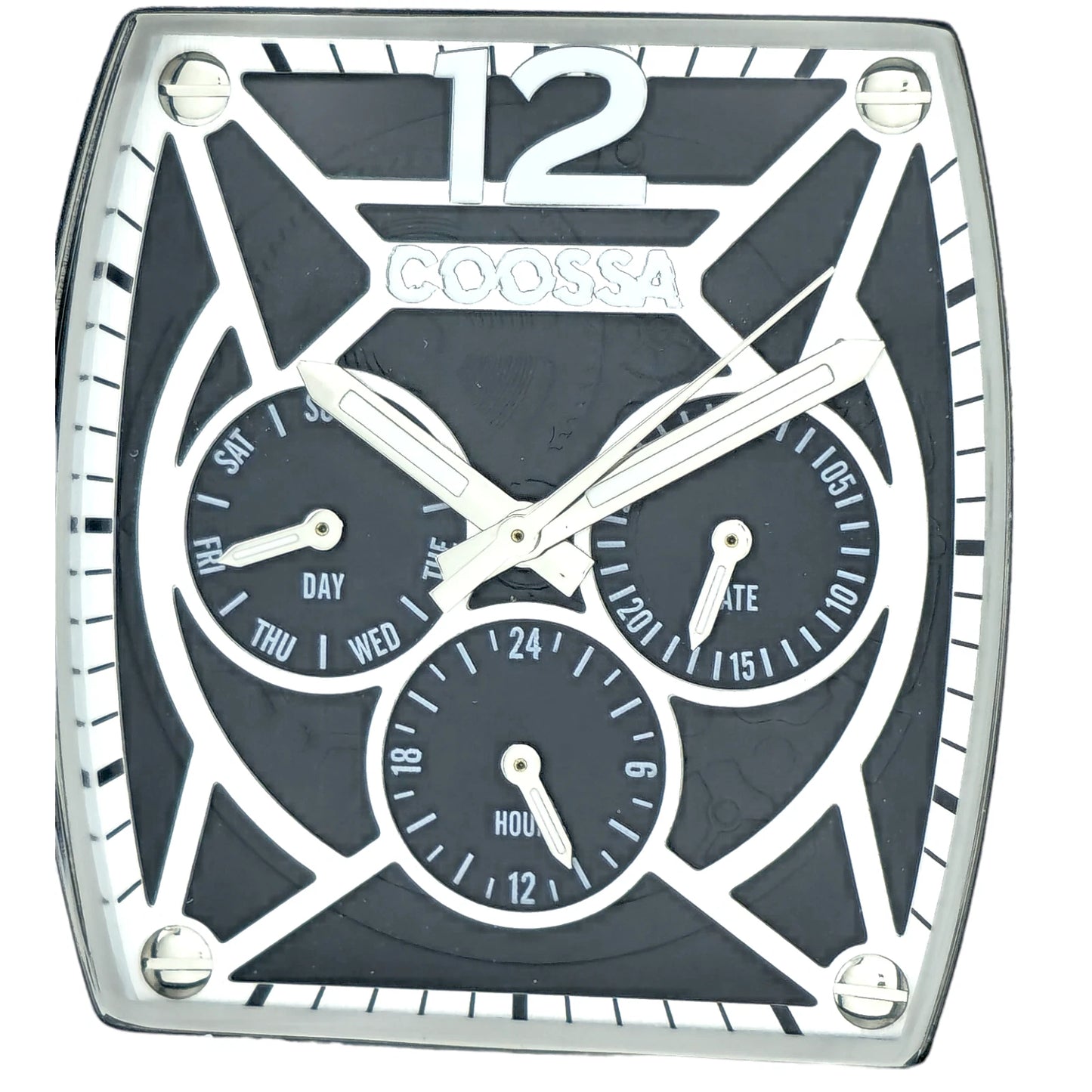 COOSSA ORIGINAL Special Edition Mens Tonneau Watch 46MM Case Silve/Black Tone