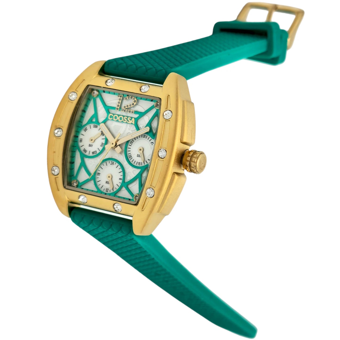 COOSSA ORIGINAL Special Edition Women Tonneau 35MM Gold Green Day-Date Watch
