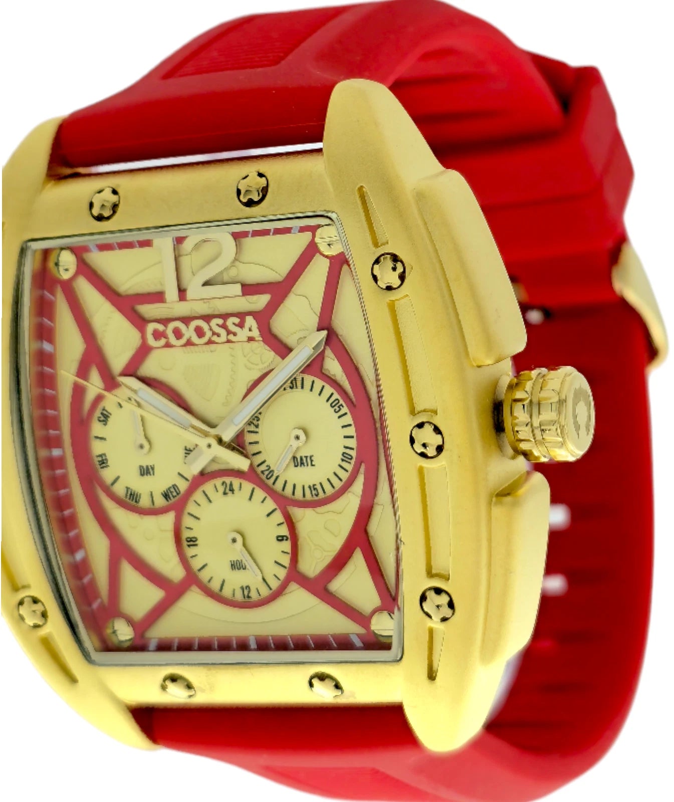 COOSSA ORIGINAL Special Edition Men's Tonneau 46MM Case Gold/Red Tone Day Date
