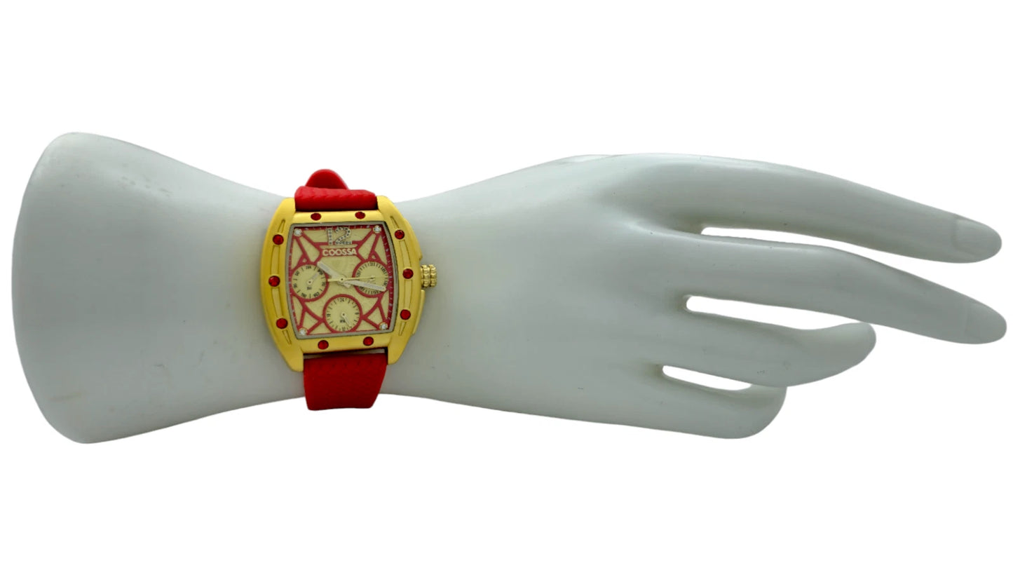 COOSSA ORIGINAL Special Edition Womens Tonneau 35MM Gold/Red Tone Day-Date Watch