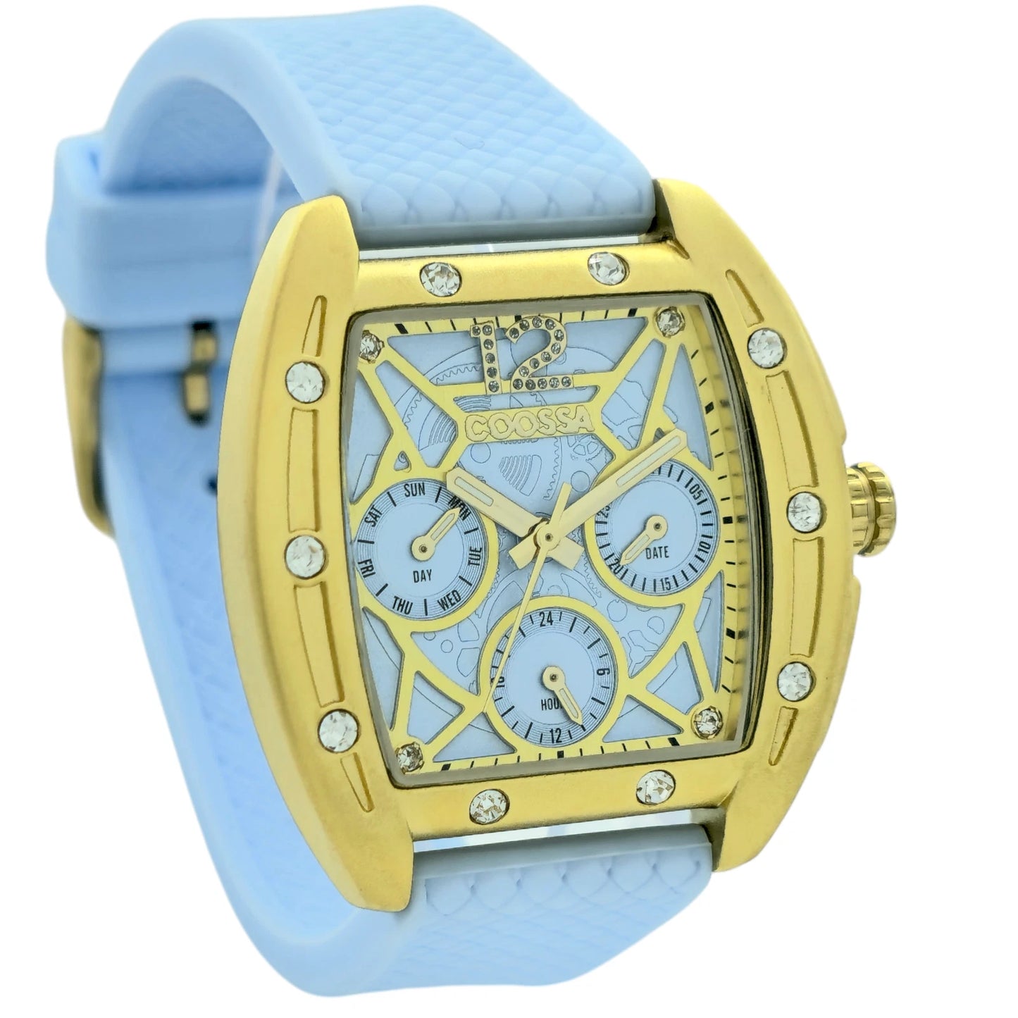 COOSSA ORIGINAL Special Edition Womens Tonneau 35MM Case Gold Baby Blue Watch