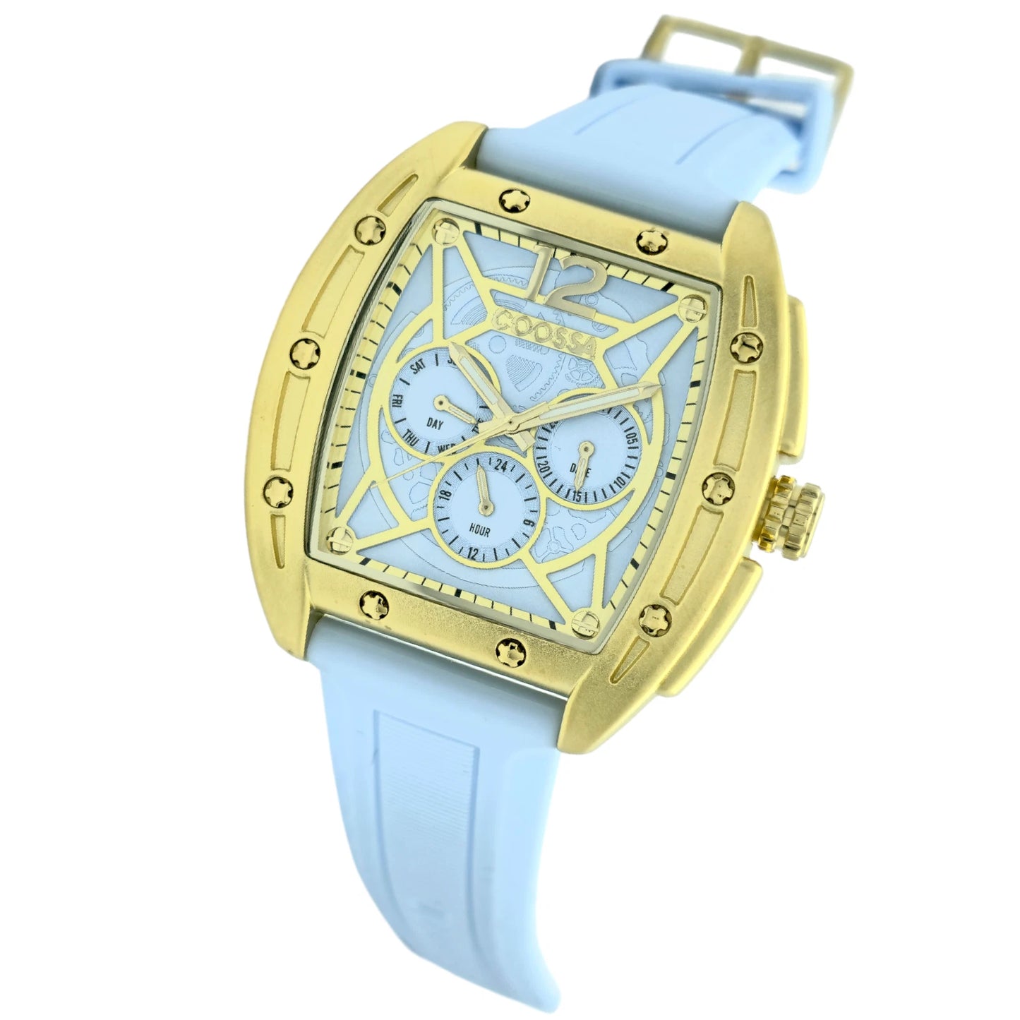 COOSSA ORIGINAL Special Edition Mens Tonneau 46MM Case Gold/Baby Blue Watch