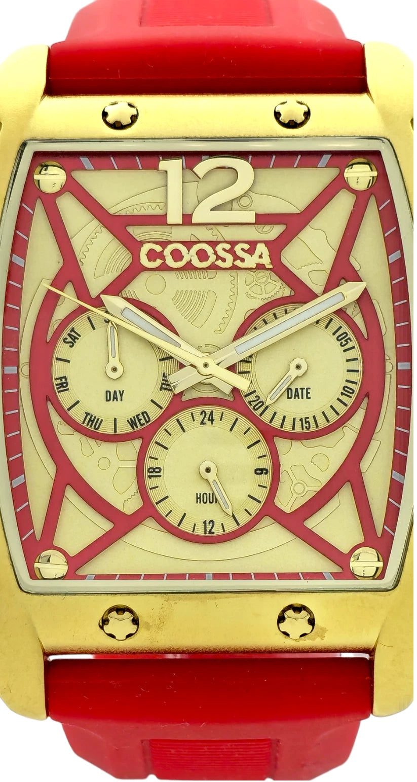 COOSSA ORIGINAL Special Edition Men's Tonneau 46MM Case Gold/Red Tone Day Date