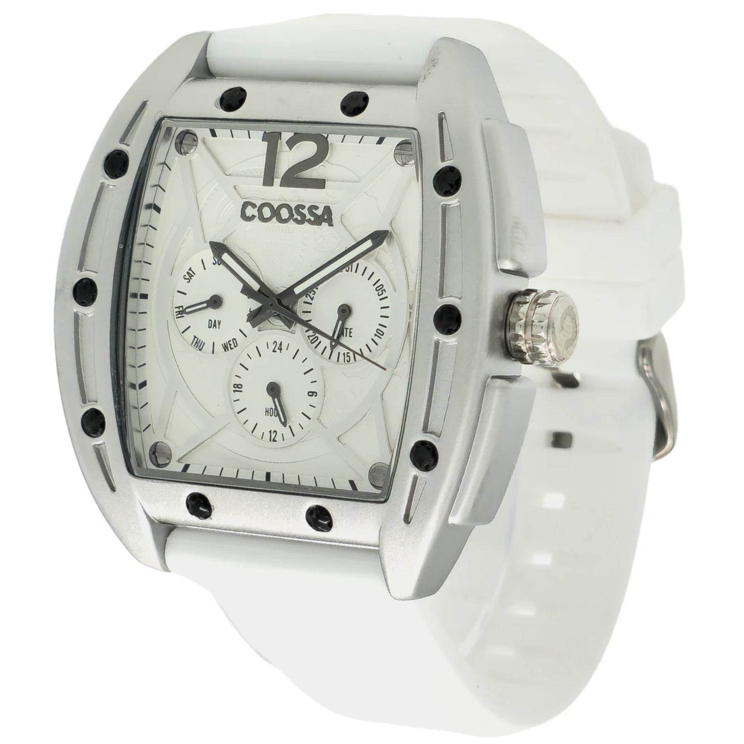 COOSSA ORIGINAL Special Edition Mens Tonneau 46MM Case Silve/White Tone Day Date