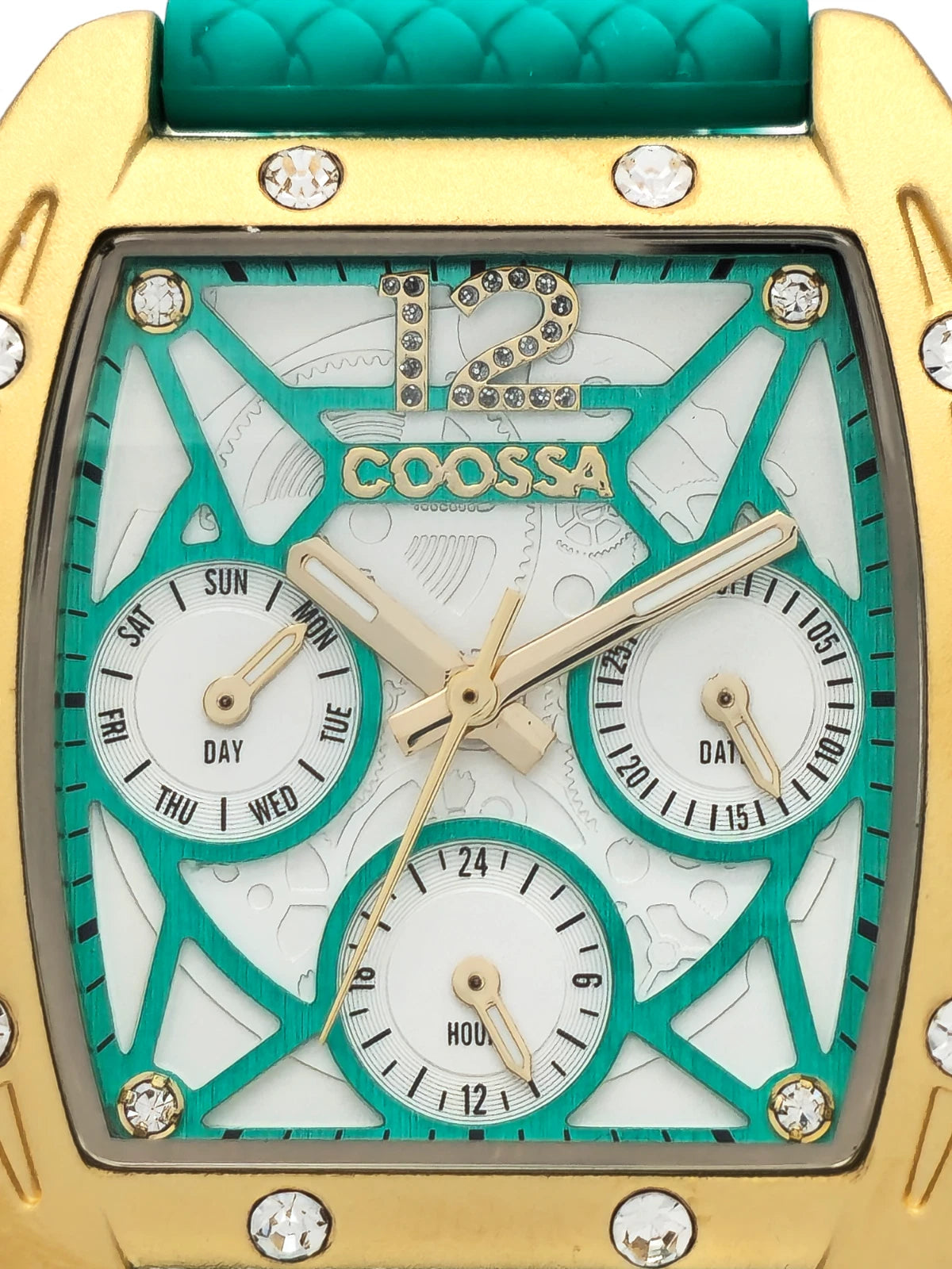 COOSSA ORIGINAL Special Edition Women Tonneau 35MM Gold Green Day-Date Watch