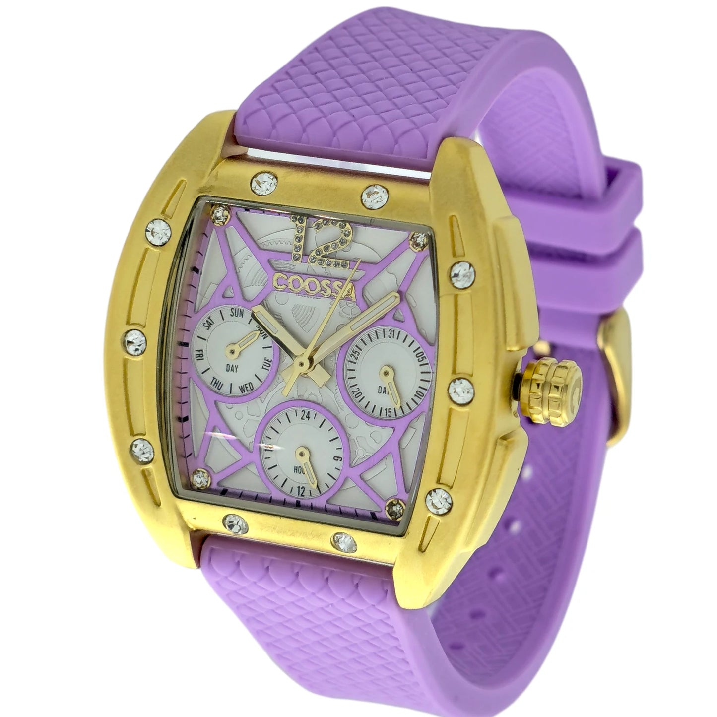 COOSSA ORIGINAL Special Edition Women's Tonneau 35MM Gold/Purple Day-Date Watch
