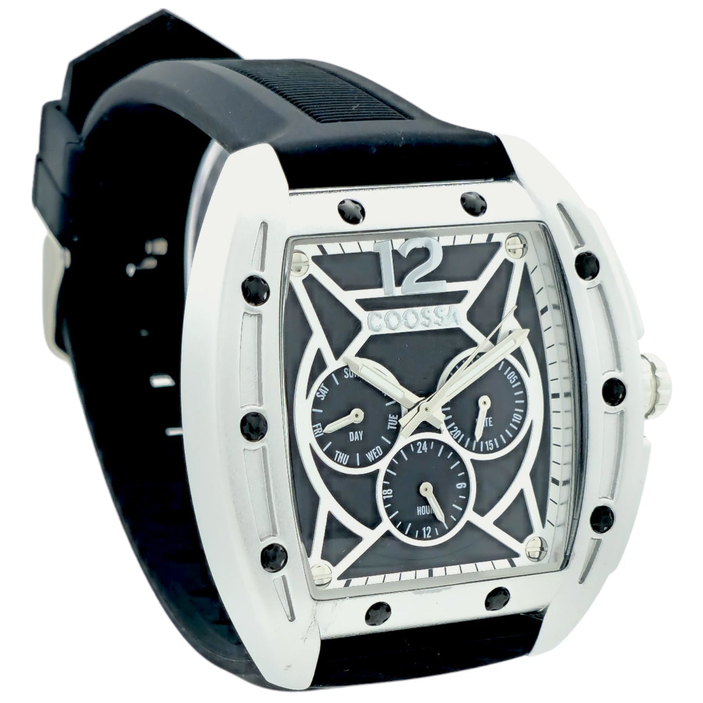 COOSSA ORIGINAL Special Edition Mens Tonneau Watch 46MM Case Silve/Black Tone