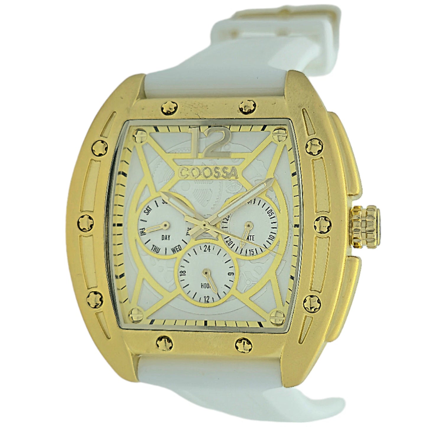 COOSSA ORIGINAL Special Edition Mens Tonneau 46MM Case Gold/White Day-Date Watch