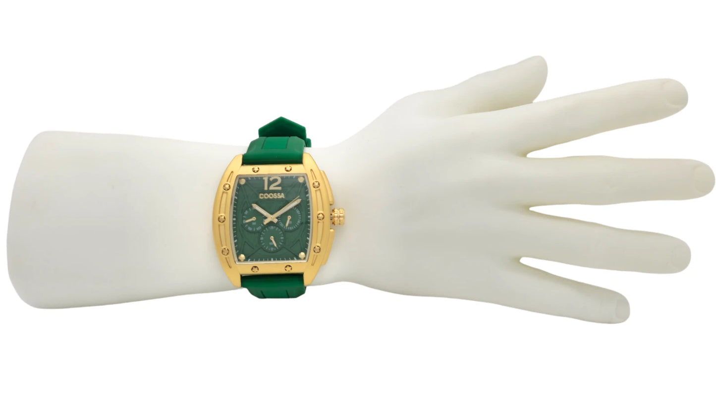 COOSSA ORIGINAL Special Edition Mens Tonneau 46MM Case Gold/Green Day-Date Watch