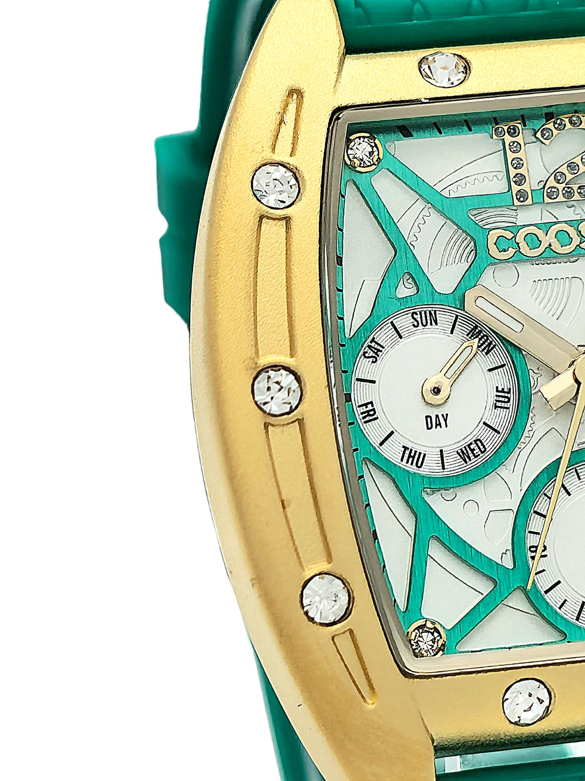 COOSSA ORIGINAL Special Edition Women Tonneau 35MM Gold Green Day-Date Watch