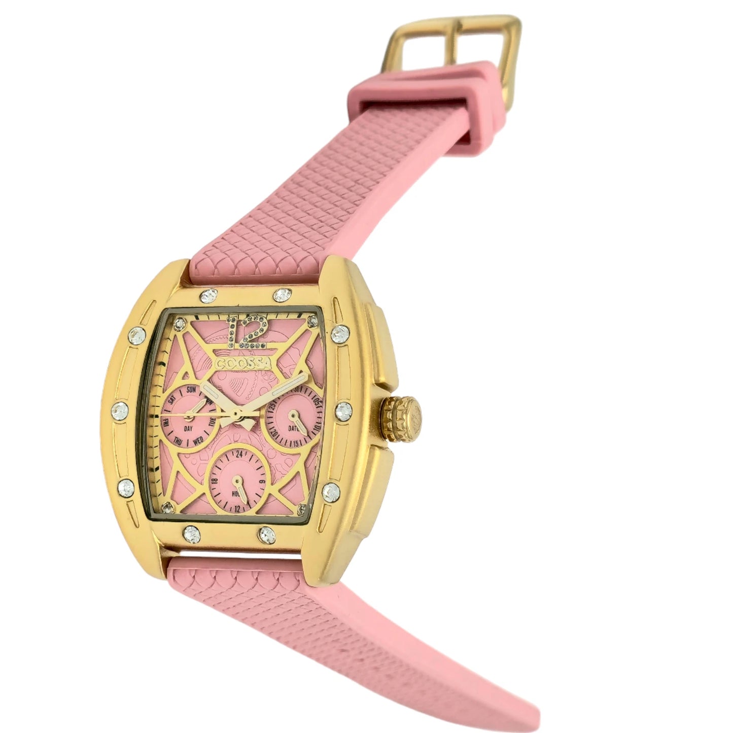 COOSSA ORIGINAL Special Edition Women Tonneau 35MM Case Gold/Pink Day-Date Watch