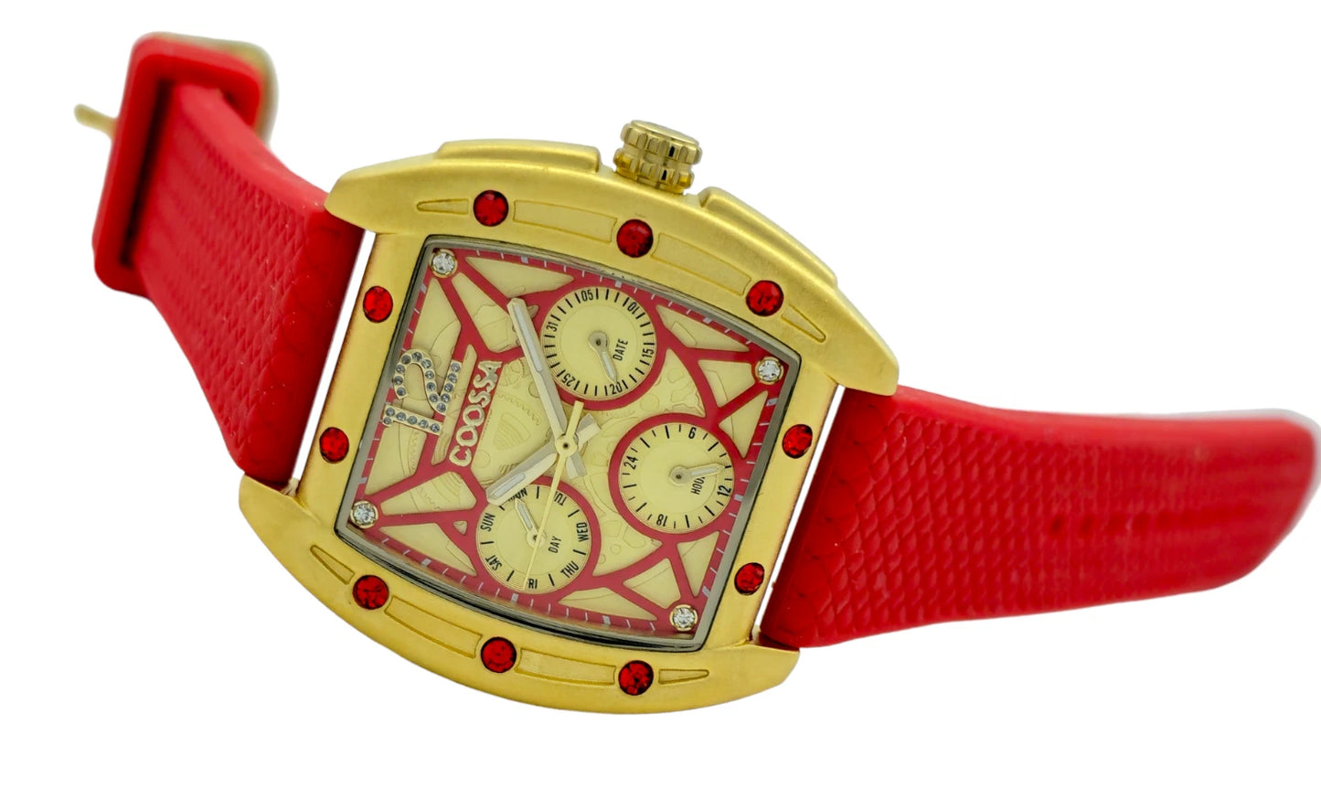 COOSSA ORIGINAL Special Edition Womens Tonneau 35MM Gold/Red Tone Day-Date Watch