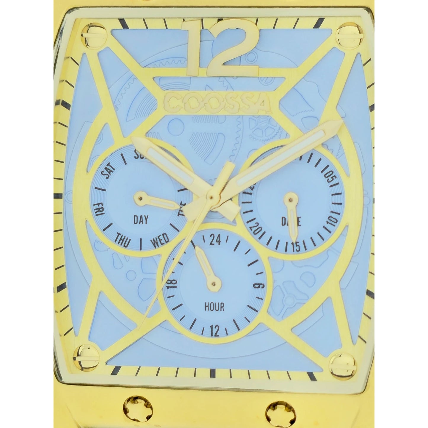 COOSSA ORIGINAL Special Edition Mens Tonneau 46MM Case Gold/Baby Blue Watch