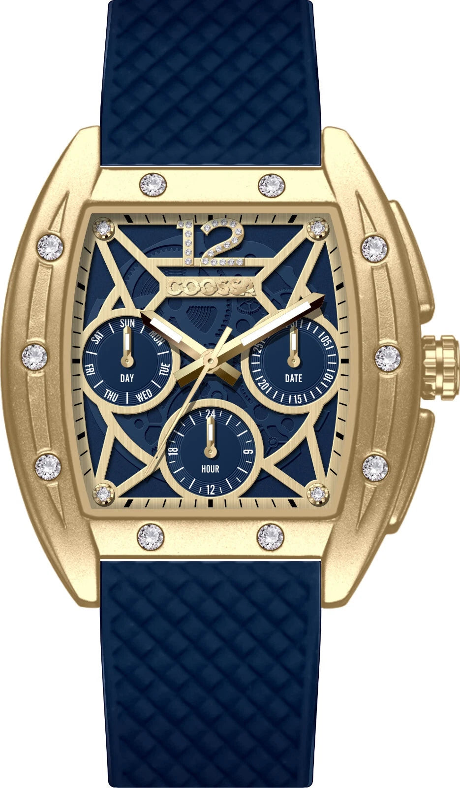 COOSSA ORIGINAL Special Edition Women's Tonneau 35MM Gold/Blue Day-Date Watch